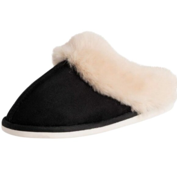 Womens Memory Foam Luxury Faux Fur Slippers Black - Picture 3 of 6